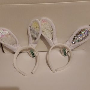 2 White Bunny Ears headbands reversible sequins